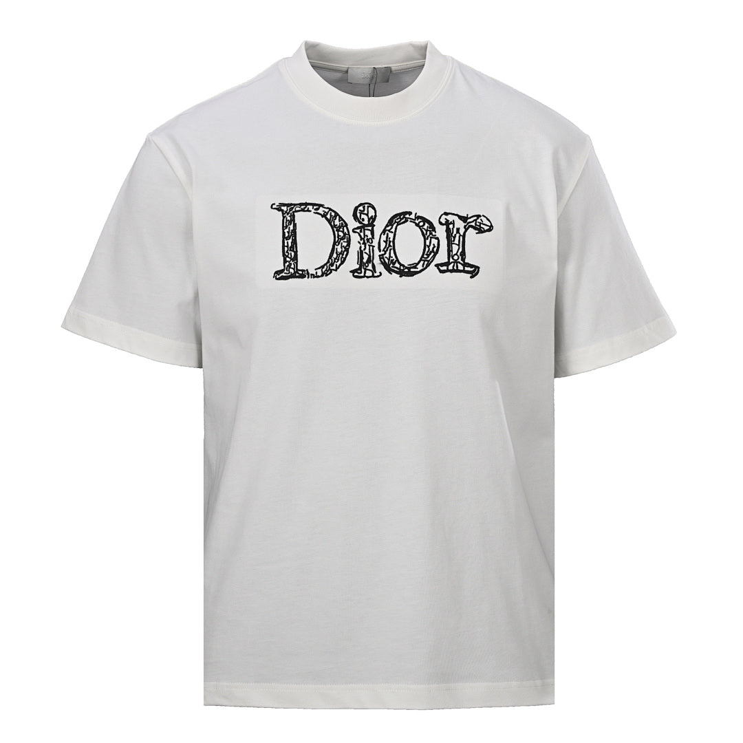 DIOR 3D Sketch-Style Letter Embroidery Short-Sleeve T-Shirt