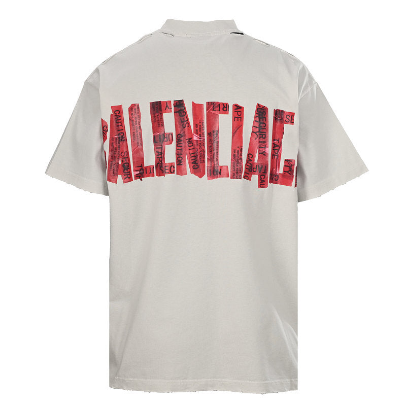 Balenciaga (BLCG) Red Masking Tape-Lettering Short-Sleeve T-Shirt