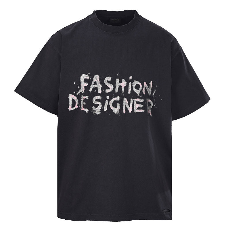 Balenciaga Designer Glitter-Print Short-Sleeve T-Shirt