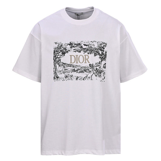 DIOR Short-Sleeve T-Shirt with Front Floral Puffy-Print Letter Logo