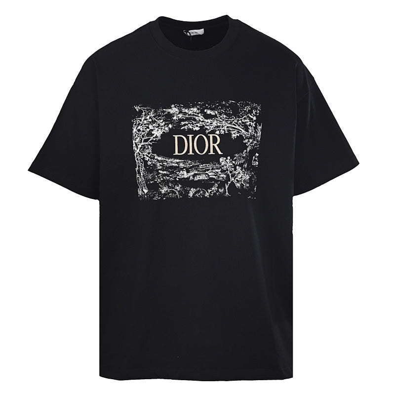 DIOR Short-Sleeve T-Shirt with Front Floral Puffy-Print Letter Logo