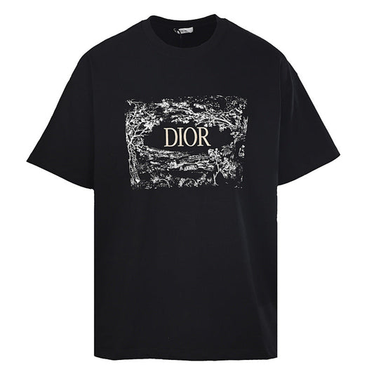 DIOR Short-Sleeve T-Shirt with Front Floral Puffy-Print Letter Logo