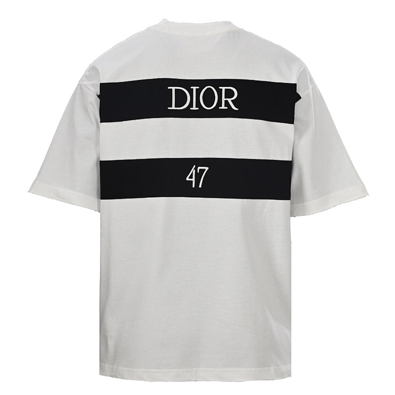 DIOR 47 Short-Sleeve T-Shirt with Back Lettering and Stripes