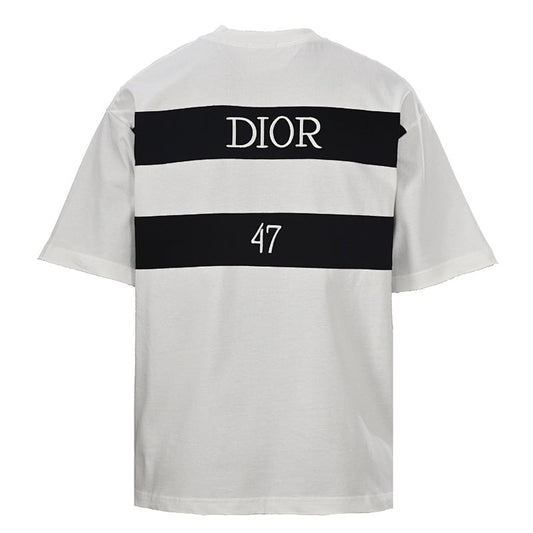 DIOR 47 Short-Sleeve T-Shirt with Back Lettering and Stripes