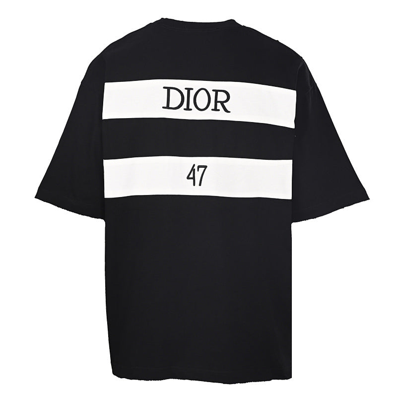 DIOR 47 Short-Sleeve T-Shirt with Back Lettering and Stripes