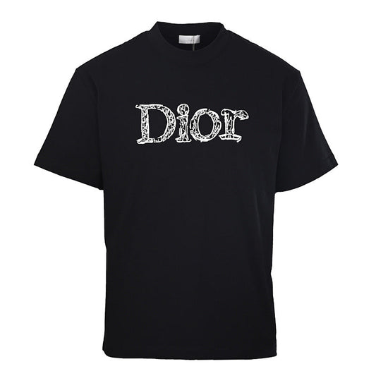 DIOR 3D Sketch-Style Letter Embroidery Short-Sleeve T-Shirt