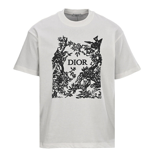 DIOR Floral and Bird Silhouette Print Short-Sleeve T-Shirt