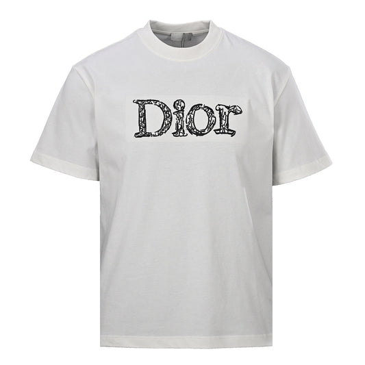 DIOR 3D Sketch-Style Letter Embroidery Short-Sleeve T-Shirt
