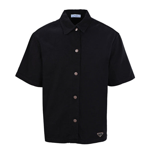 PRADA Logo Short-Sleeve Denim Shirt